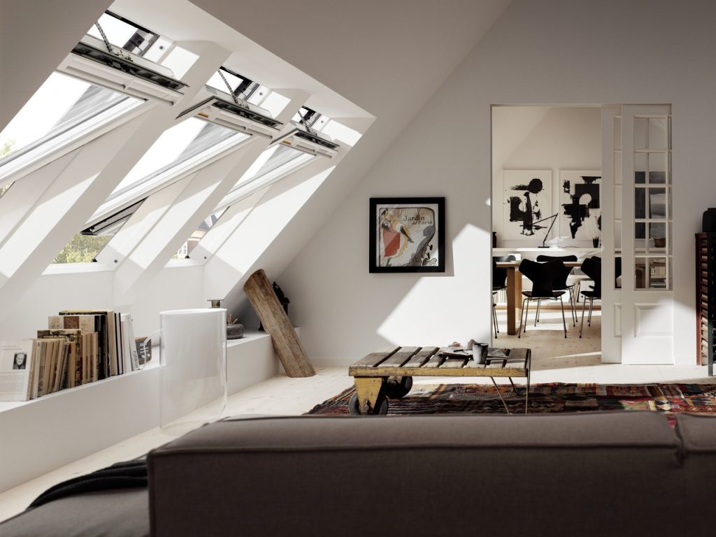 Velux roof windows fitted into a loft conversion interior